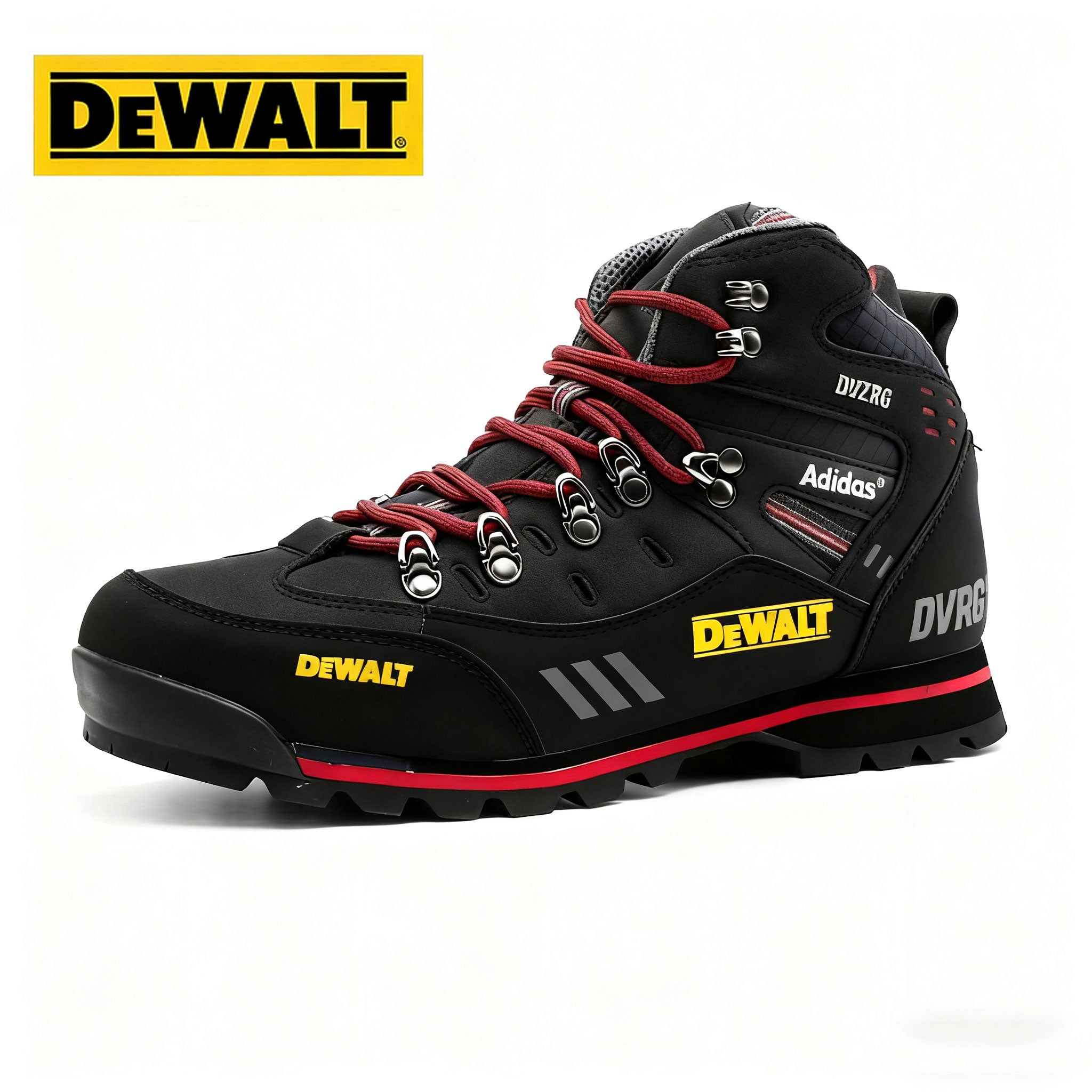 Wysokie buty trekkingowe dla mężczyzn marki Adidas® i DEWALT – wytrzymałe, całoroczne, wykonane z poliuretanu i gumy