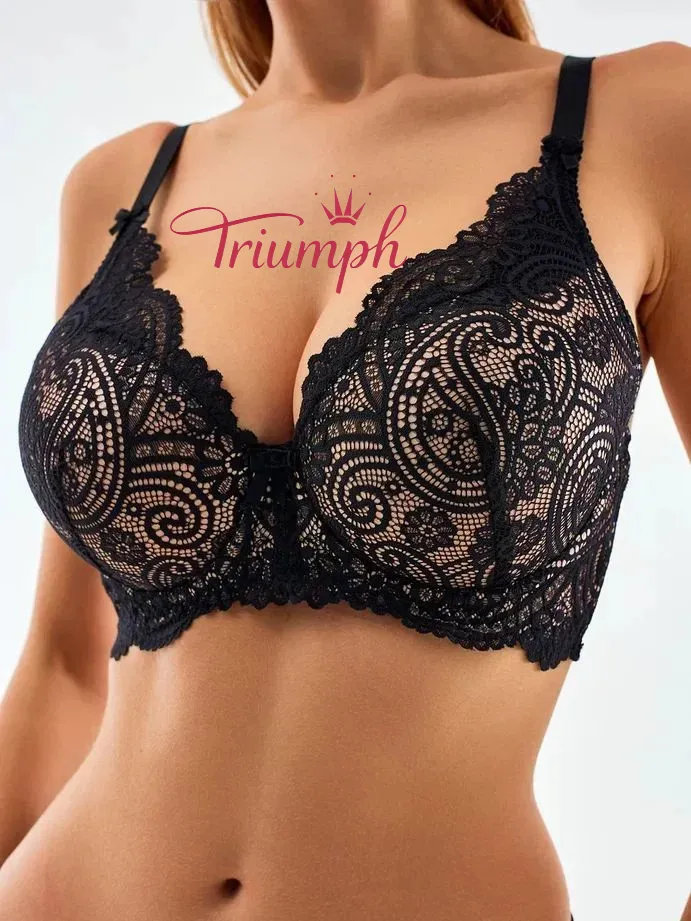 Triumph® 5 τεμάχια.💖50% έκπτωση✨Σουτιέν με δαντέλα για μεγάλα μεγέθη, βαθύ σχήμα V [65A-120H]