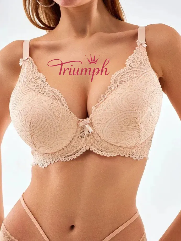 Triumph® 5 τεμάχια.💖50% έκπτωση✨Σουτιέν με δαντέλα για μεγάλα μεγέθη, βαθύ σχήμα V [65A-120H]