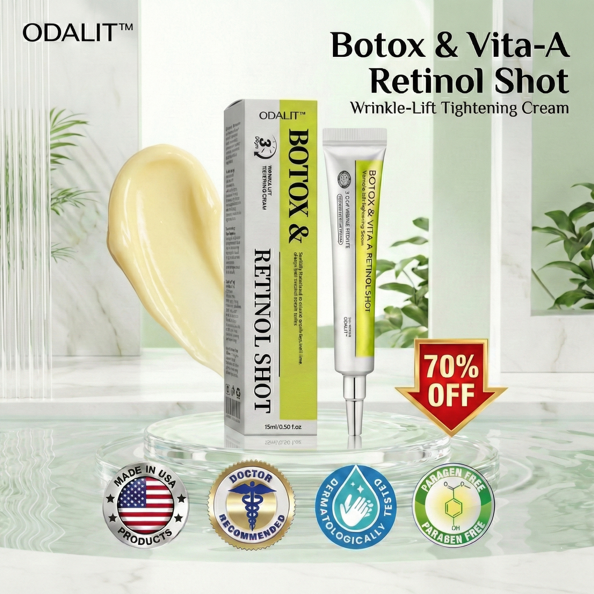 [🔥Τελευταία μέρα με έκπτωση 70%] Ένεση Botox και ρετινόλης ODALIT™ - μειώνει τις βαθιές ρυτίδες, τα χαλαρά μάγουλα και τα πρησμένα μάτια