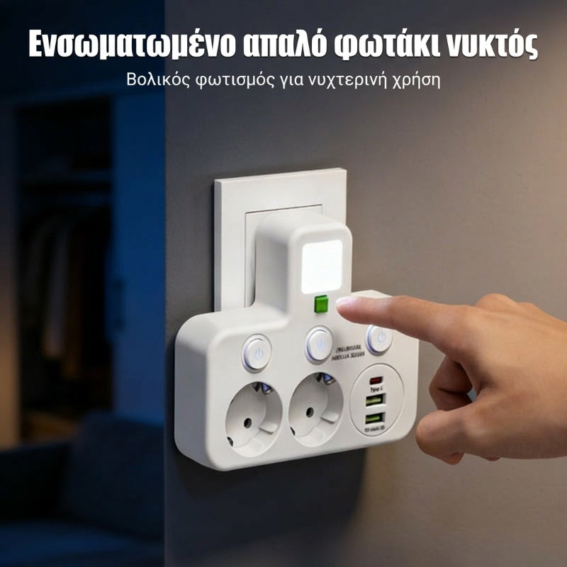 Έξυπνος προεκτατικός με θύρες USB (ευρωπαϊκό βύσμα)