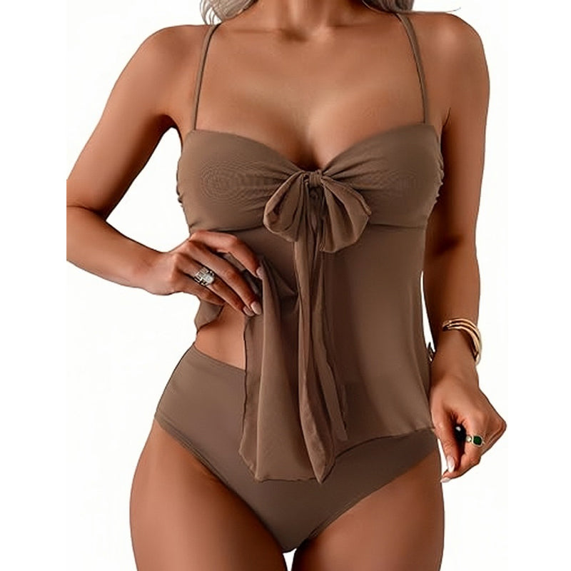 👙 Σετ τανκίνι από mesh - δέσιμο μπροστά και ψηλή μέση, που διαμορφώνει την κοιλιά | Γαλλικό ρετρό μαγιό ☀️🎀🌊