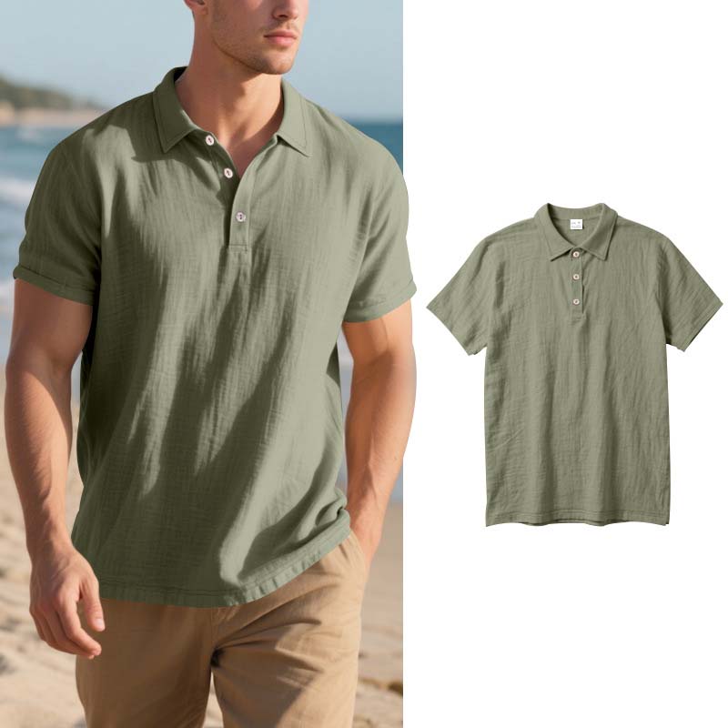 👕 Ανδρικό καθημερινό πουκάμισο από λινό με κοντά μανίκια και γιακά